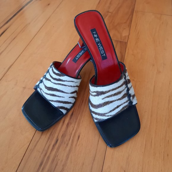 9 West Sz 7.5 REAL COWHIDE heels - Picture 1 of 5